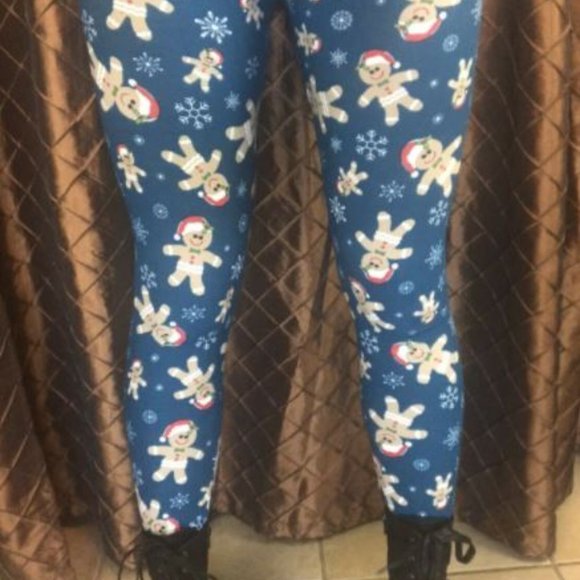 Teal Gingerbread Man Leggings OS, Plus, Kids - Picture 3 of 3